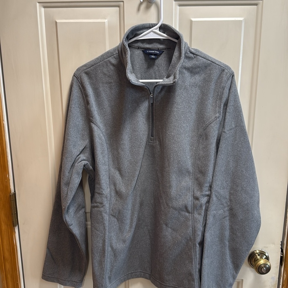 NWT Lands' End Heather Gray Half Zip Pullover Thermacheck Fleece Jacket size XL